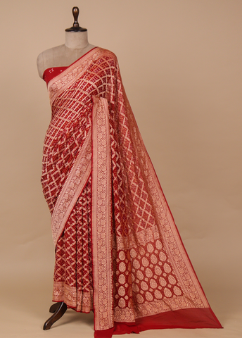 Red Georgette Bandhani Saree