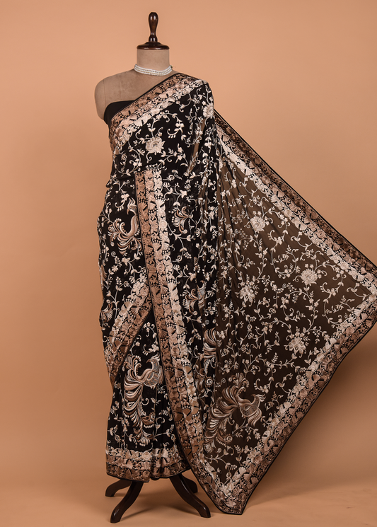 Black Georgette Embroidered Saree