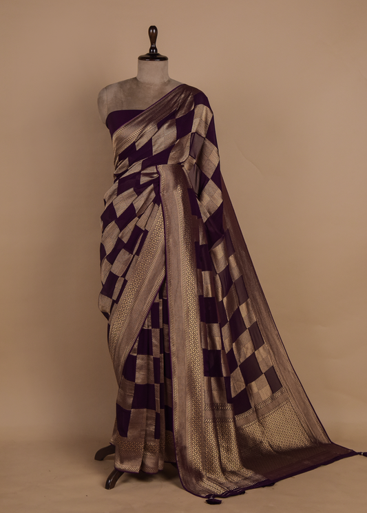 Wine Georgette Banarasi Saree