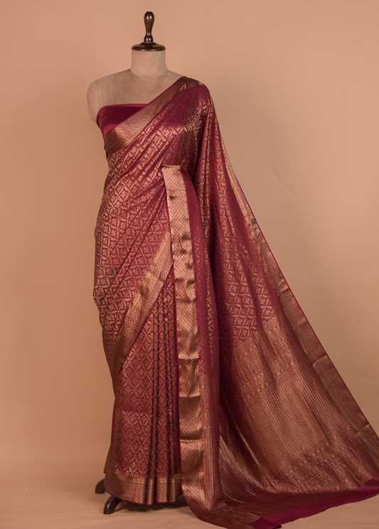 Red Crepe Silk Banarasi Saree