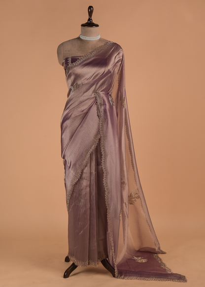 Purple Tissue Organza Embroidered Saree