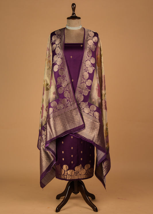 Purple Crepe Silk Dress Material