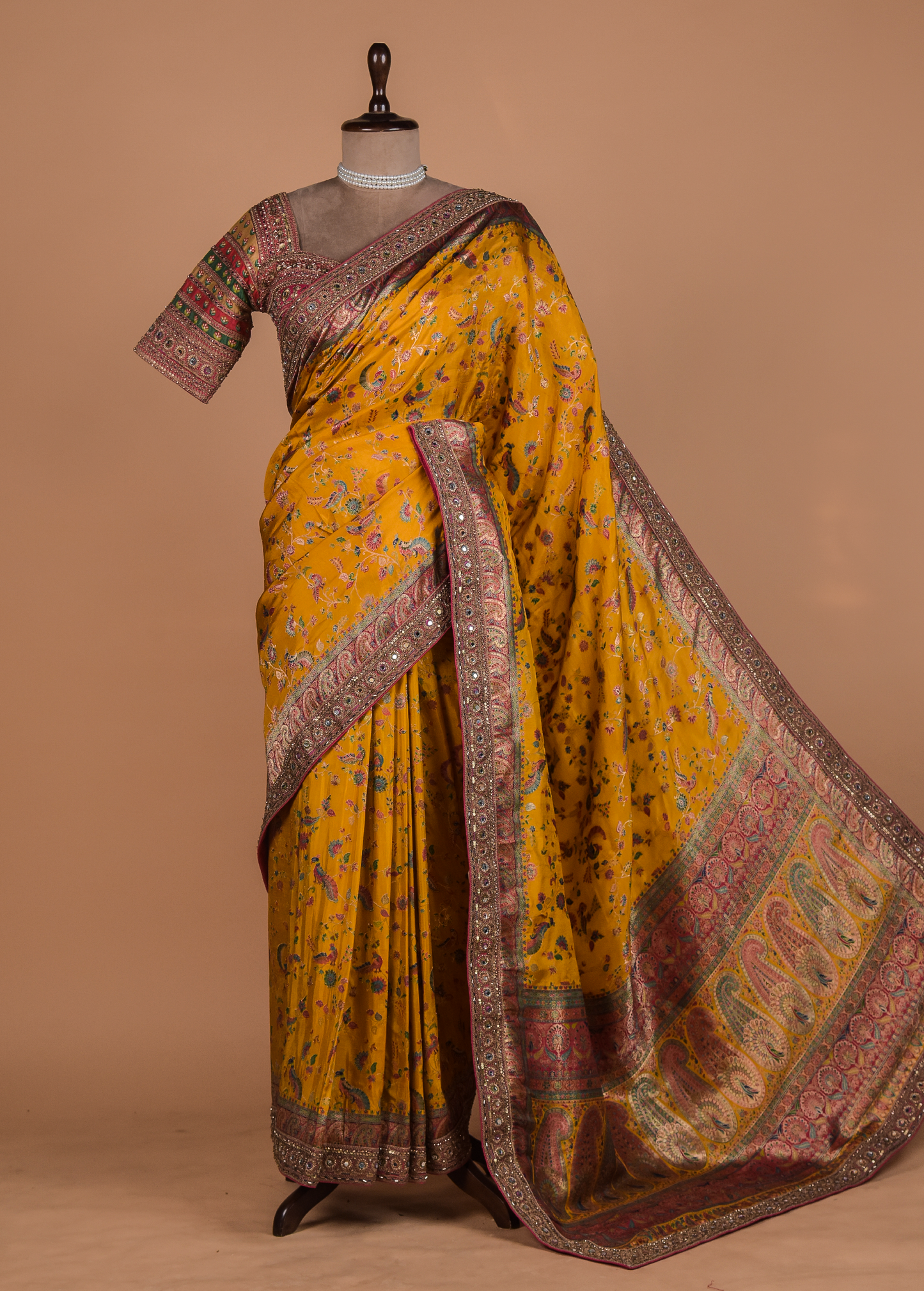 Yellow Moroccan Silk Embroidered Saree
