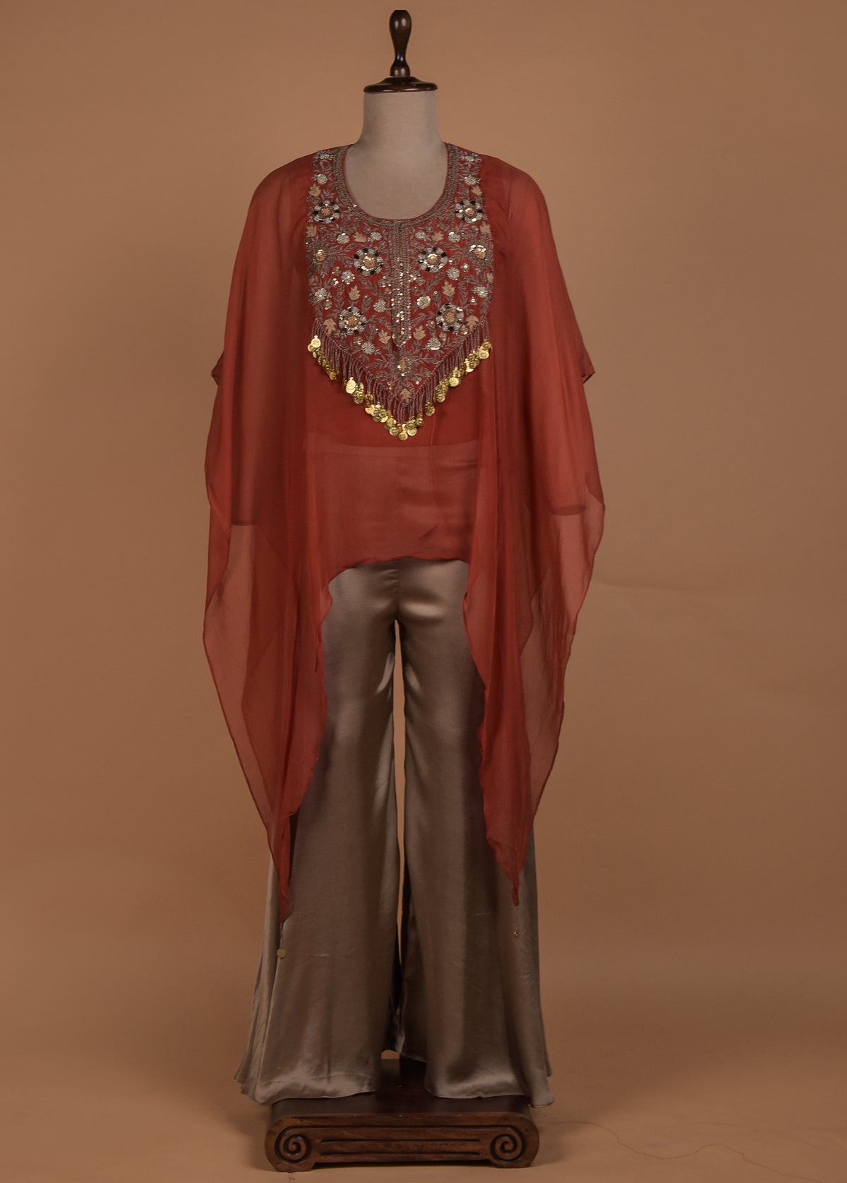 Orange Organza Kaaftan Set