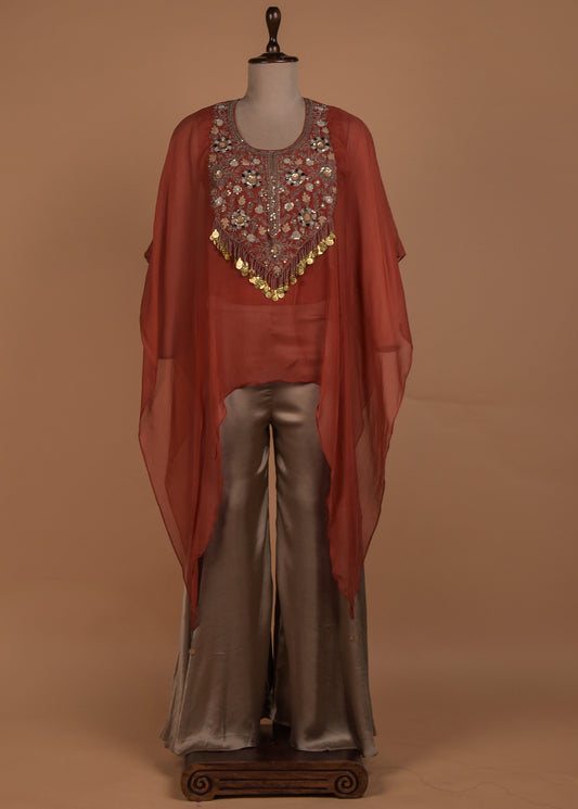 Orange Organza Kaaftan Set