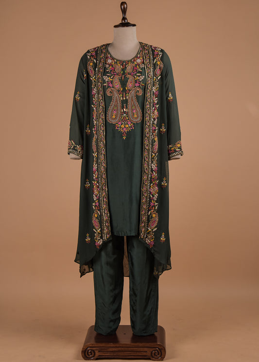 Green Crepe Jacket Suit Set