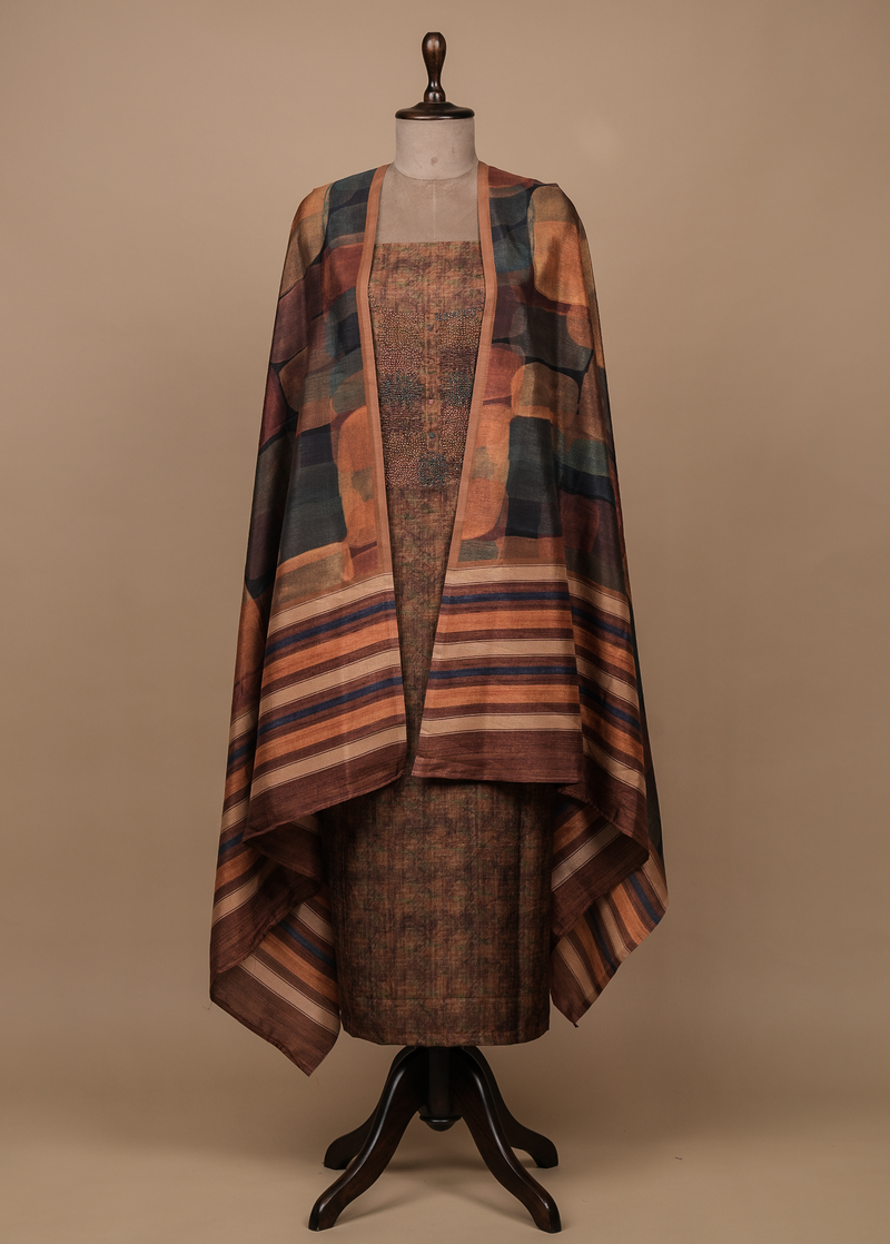 Brown Tussar Dress Material