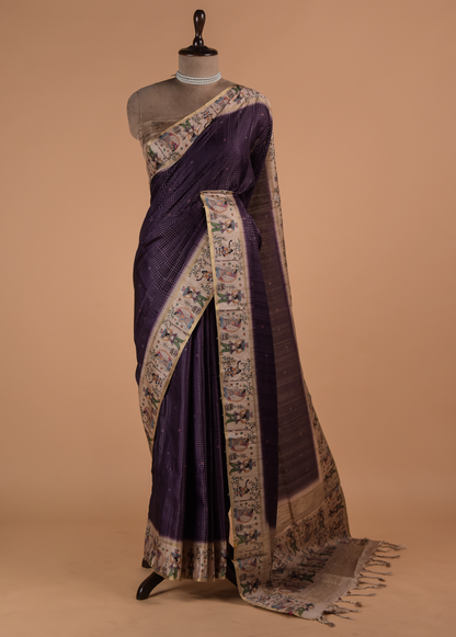 Blue Cotton Tussar Printed Saree