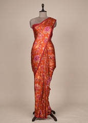 Red Satin Printed Saree