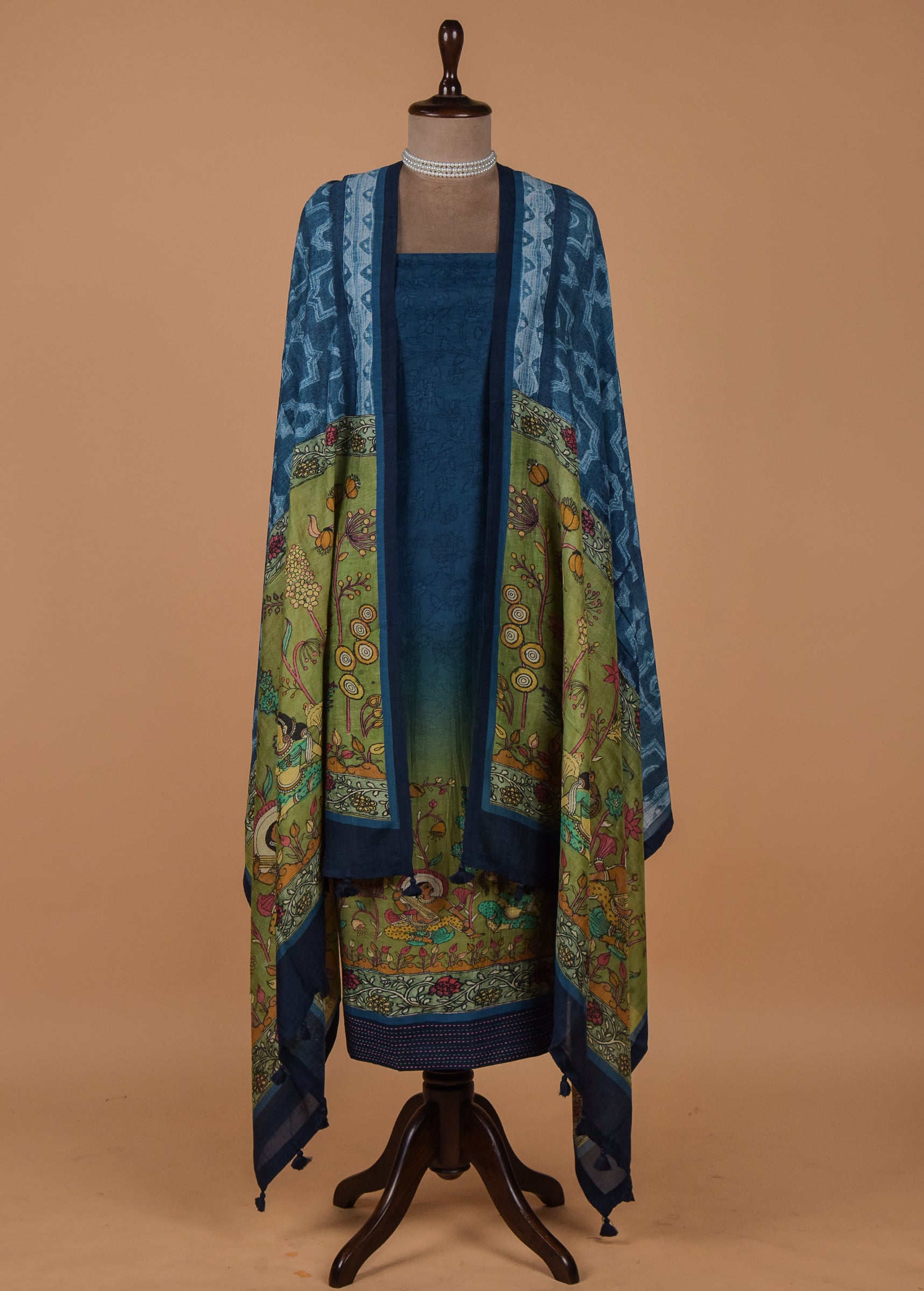Blue Tussar Dress Material