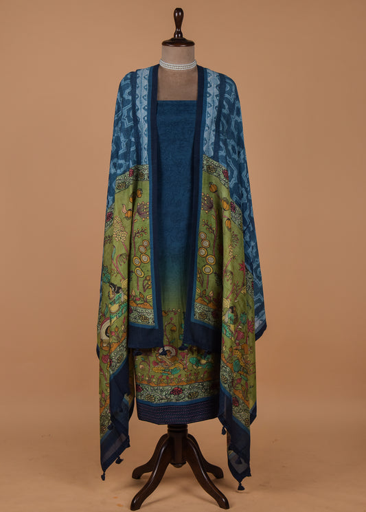 Blue Tussar Dress Material