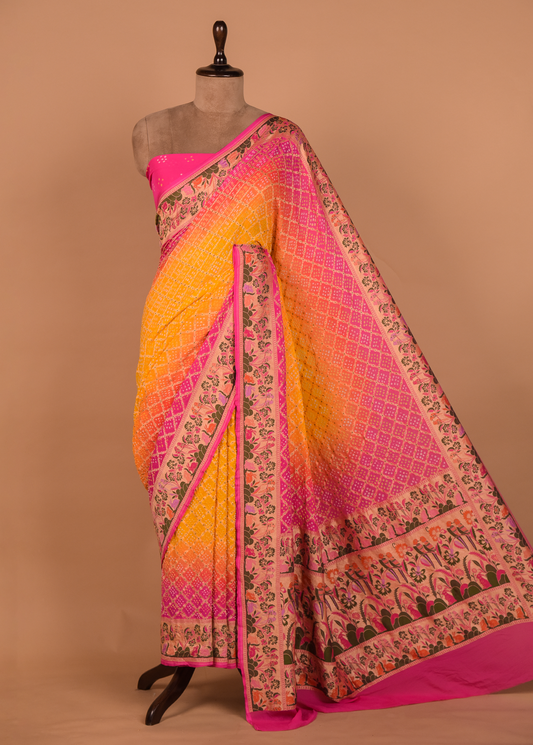 Multicoloured Georgette Bandhani Saree