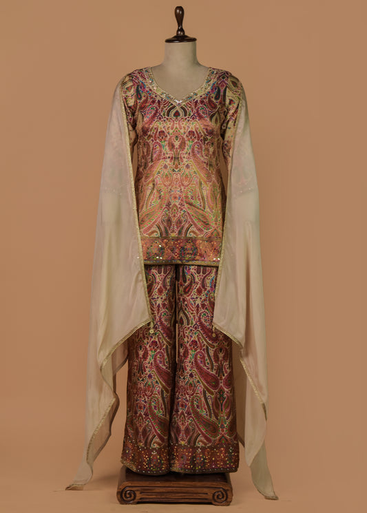 Cream Tissue Silk Coord Set