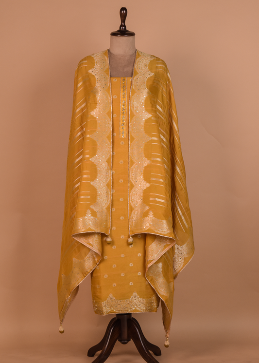 Yellow Chanderi Dress Material