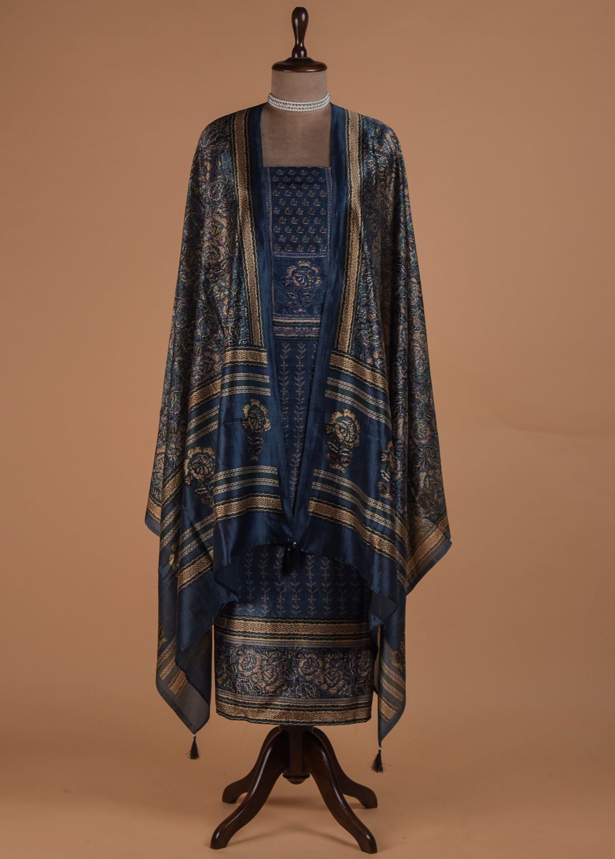 Blue Tussar Dress Material