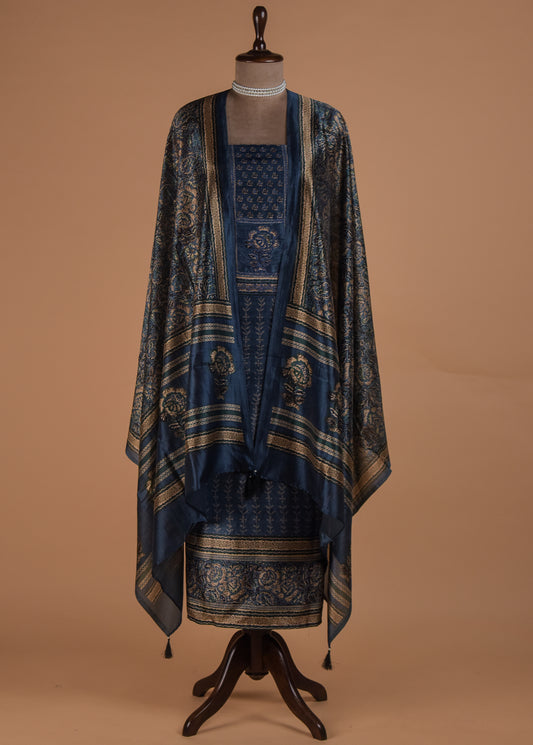 Blue Tussar Dress Material
