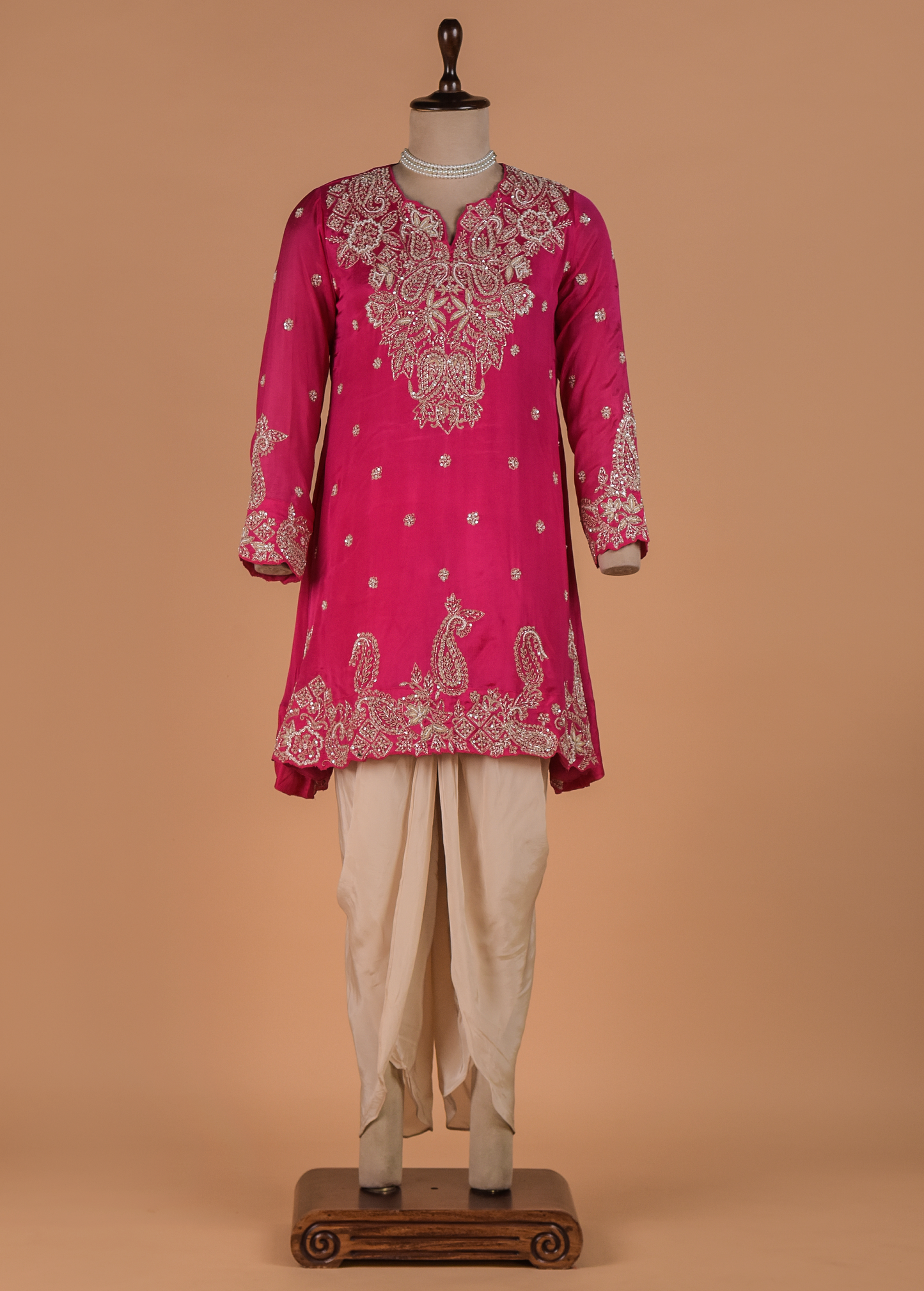 Pink Crepe Silk Dhoti Kurta Set