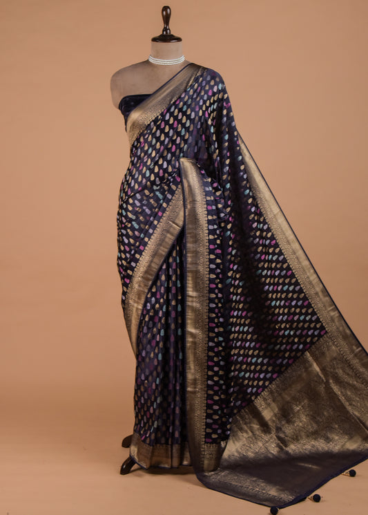 Blue Crepe Silk Banarasi Saree