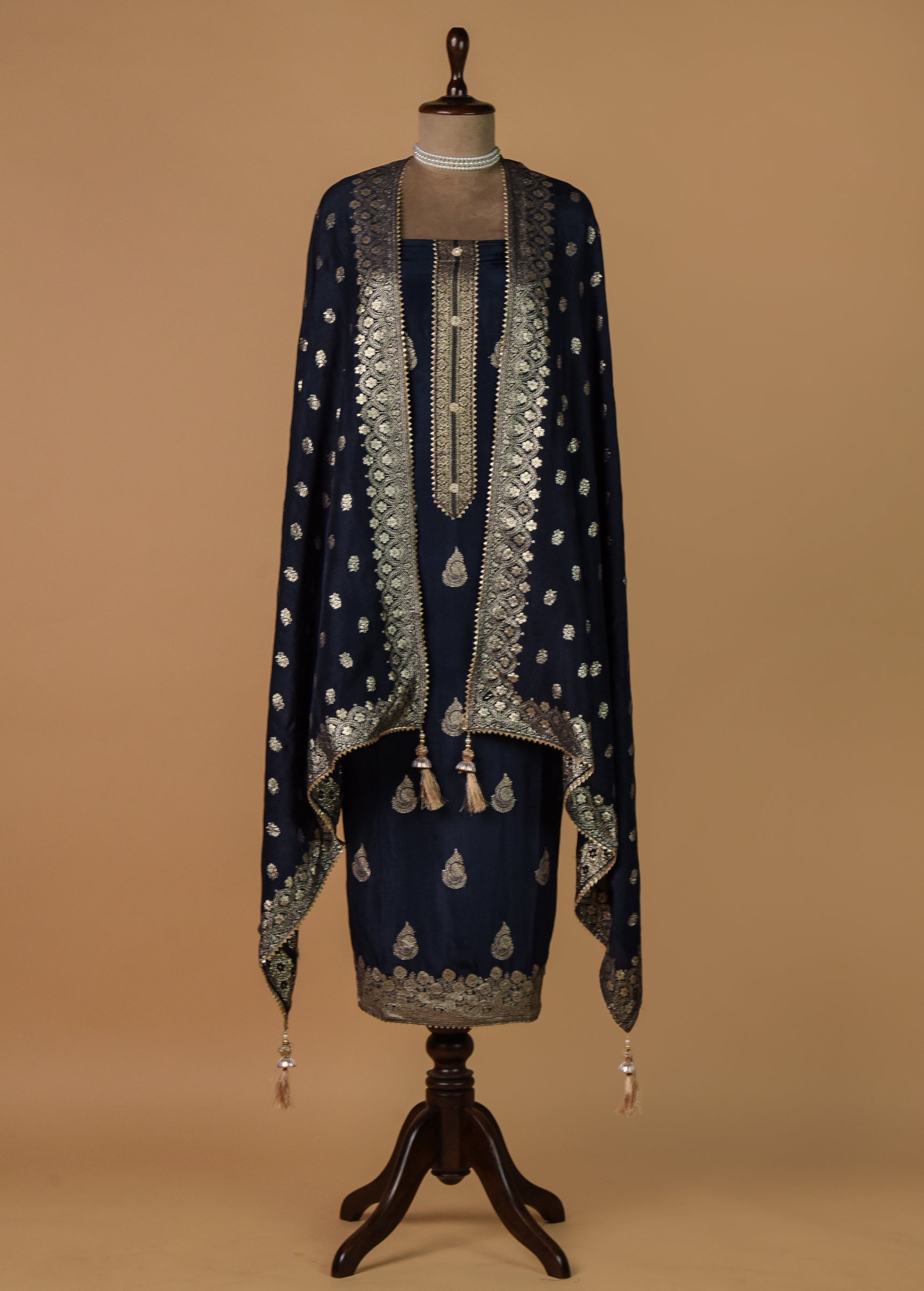 Navy Crepe Silk Dress Material