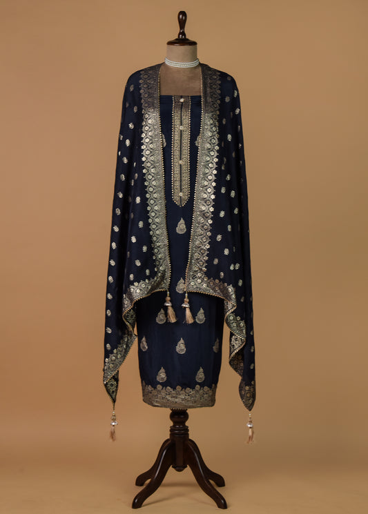 Navy Crepe Silk Dress Material