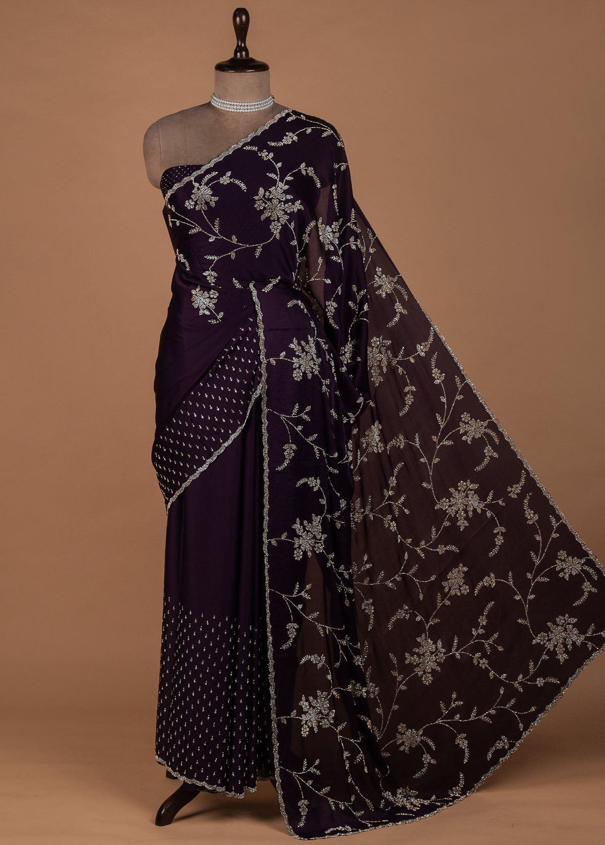 Purple Satin Embroidered Saree