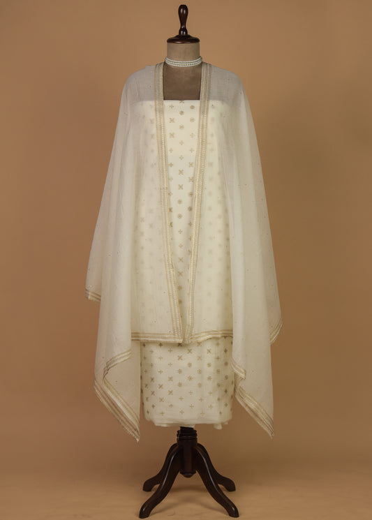 White Mul Chanderi Dress Material