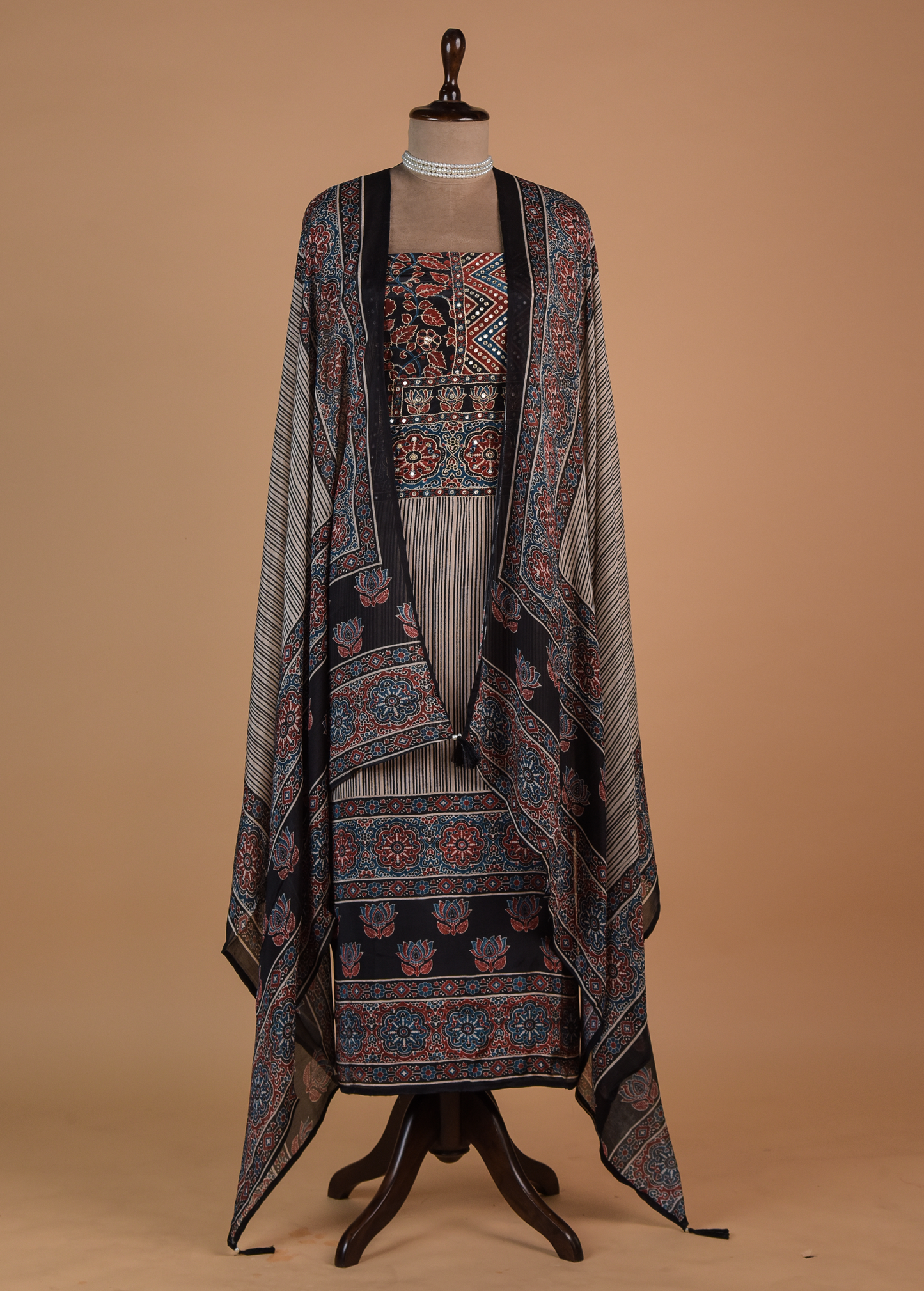 Multicoloured Crepe Dress Material