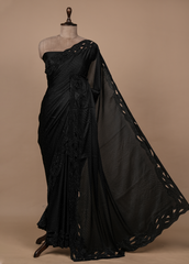 Black Satin Embroidered Saree