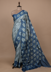 Blue Tussar Printed Saree