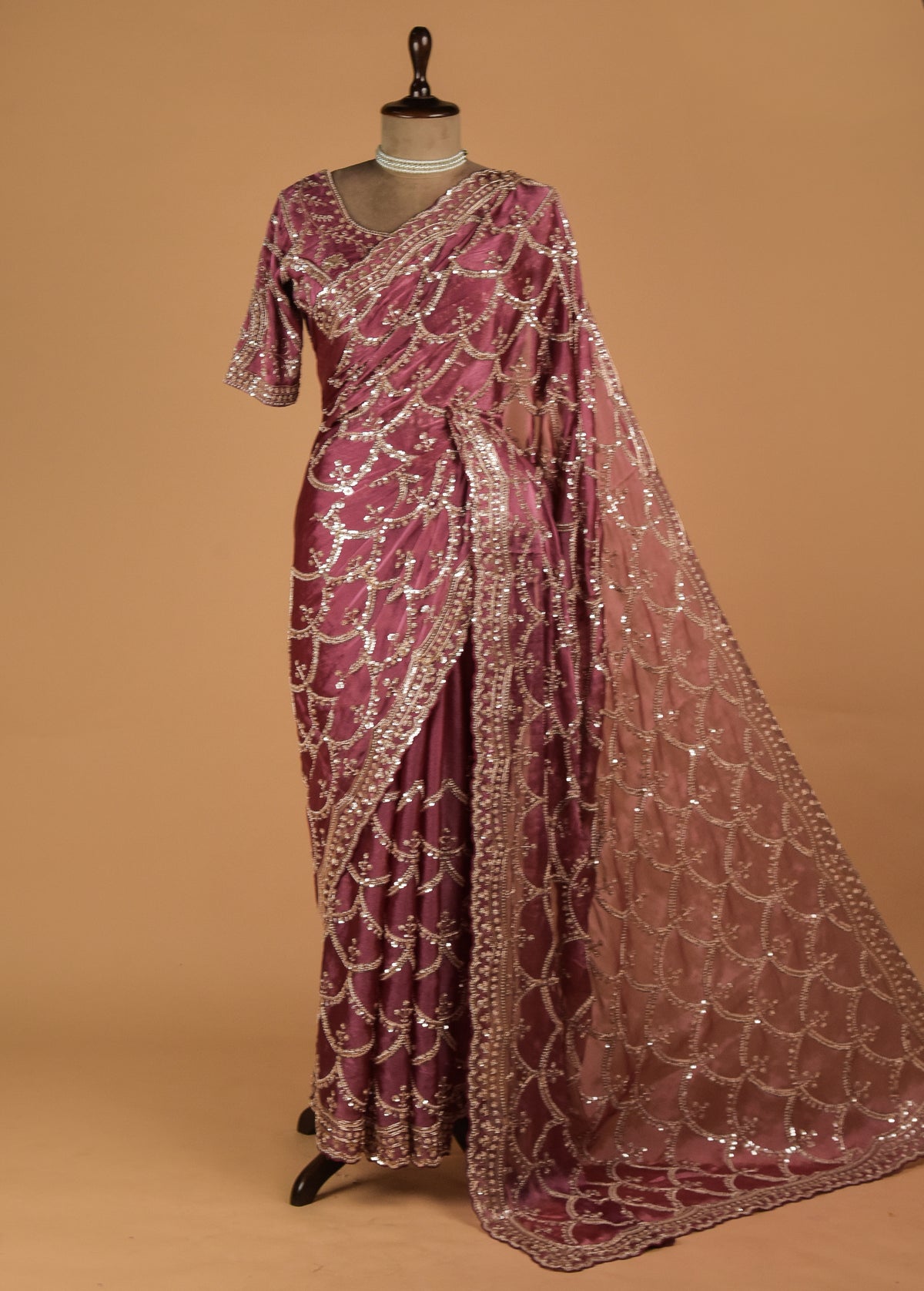 Pink Tissue Georgette Embroidered Saree