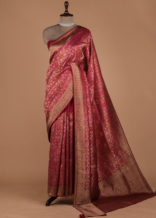 Red Moroccan Silk Banarasi Saree