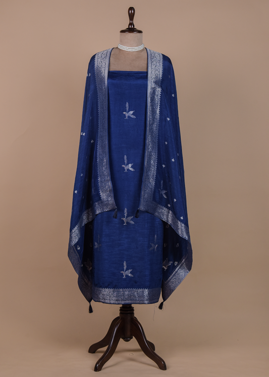 Blue Cotton Silk Dress Material