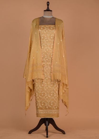 Yellow Tussar Dress Material