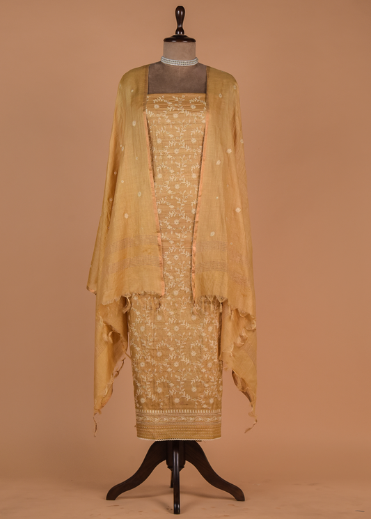 Yellow Tussar Dress Material