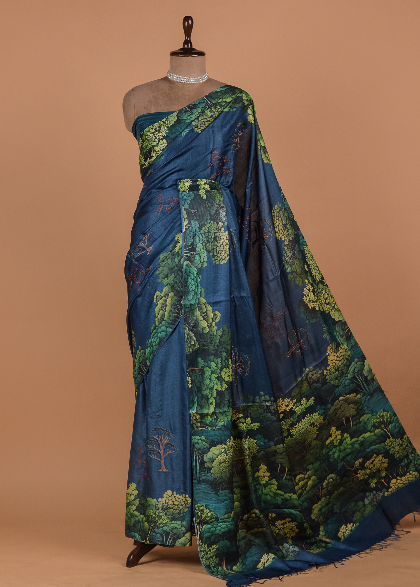 Blue Satin Printed Saree
