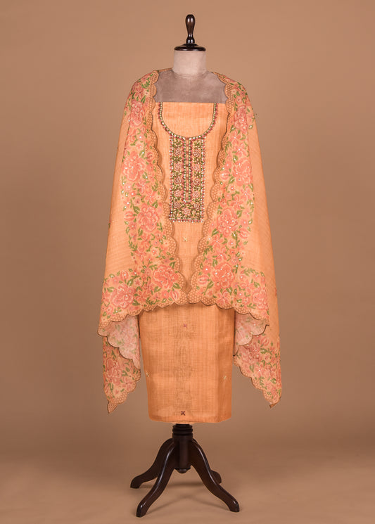 Yellow Tissue Cotton Dress Material
