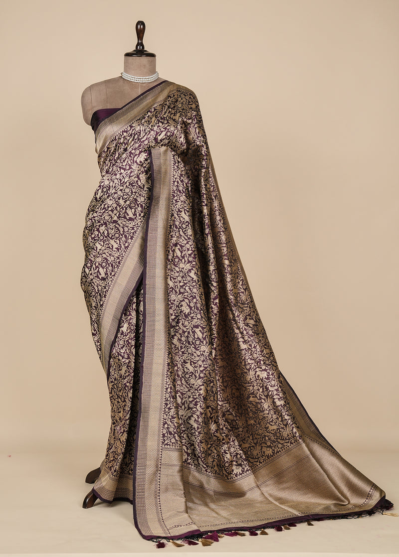 Purple Silk Banarasi Saree