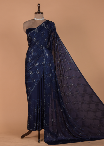 Blue Satin Embroidered Saree