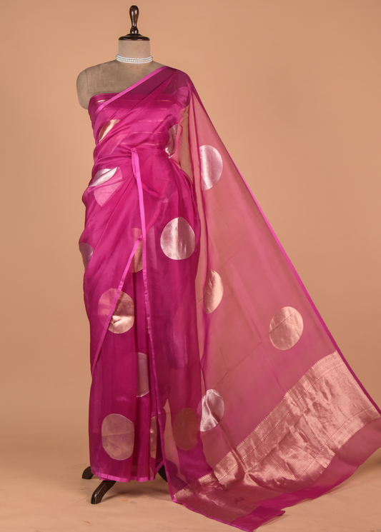 Pink Organza Banarasi Saree
