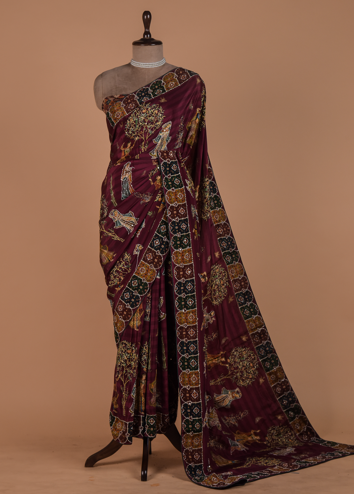 Red Crepe Embroidered Saree