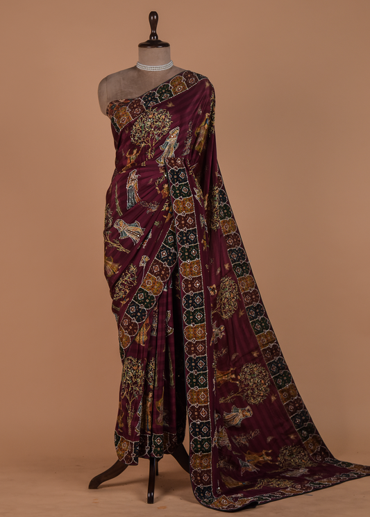 Red Crepe Embroidered Saree