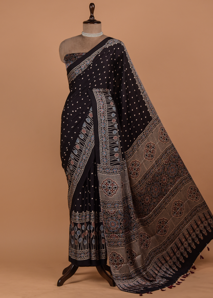 Black Gajji Silk Printed Saree