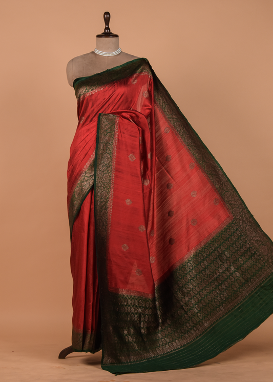 Red Tussar Silk Banarasi Saree