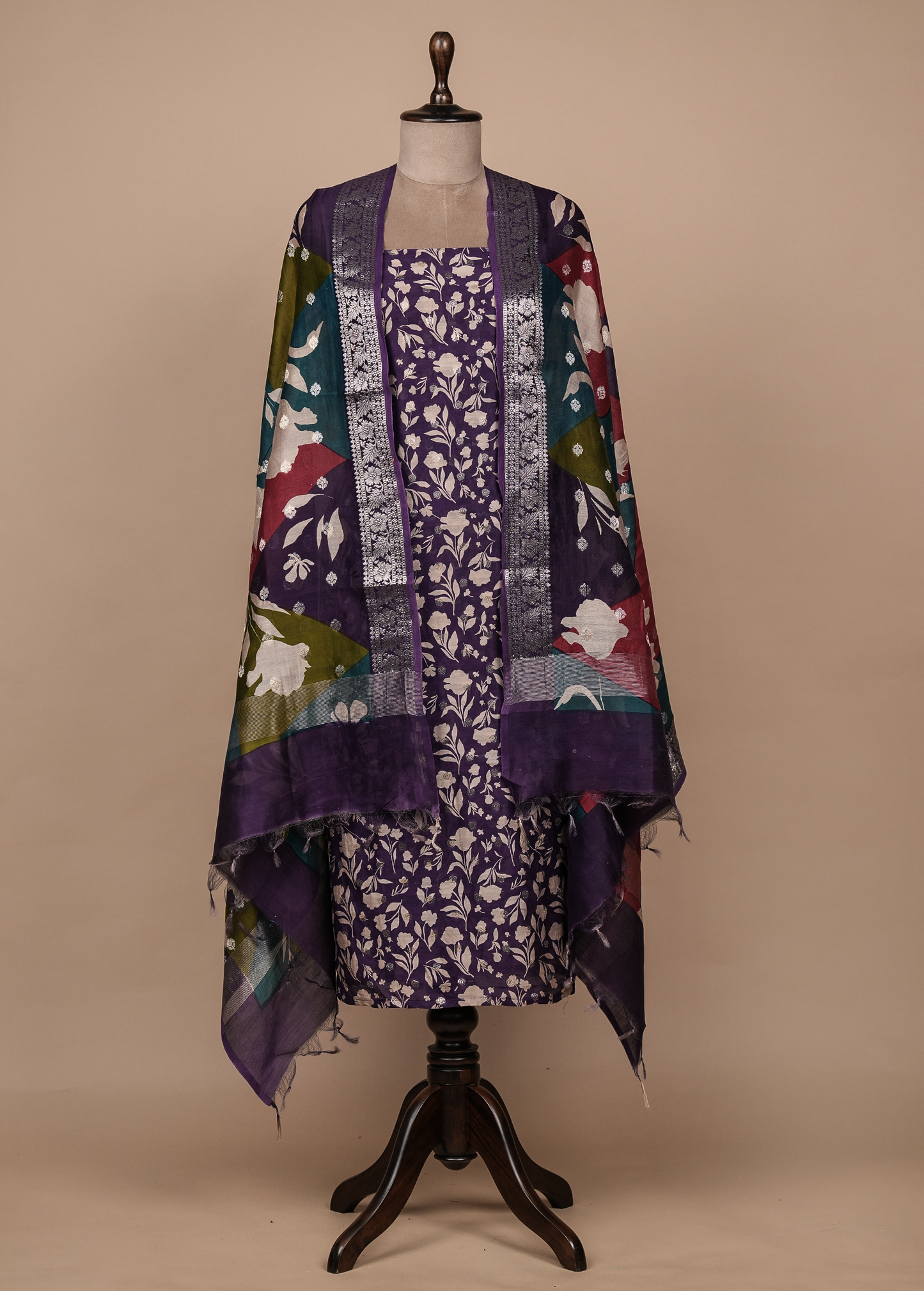 Purple Chanderi Dress Material