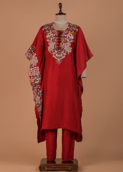 Red Crepe Silk Coord Set