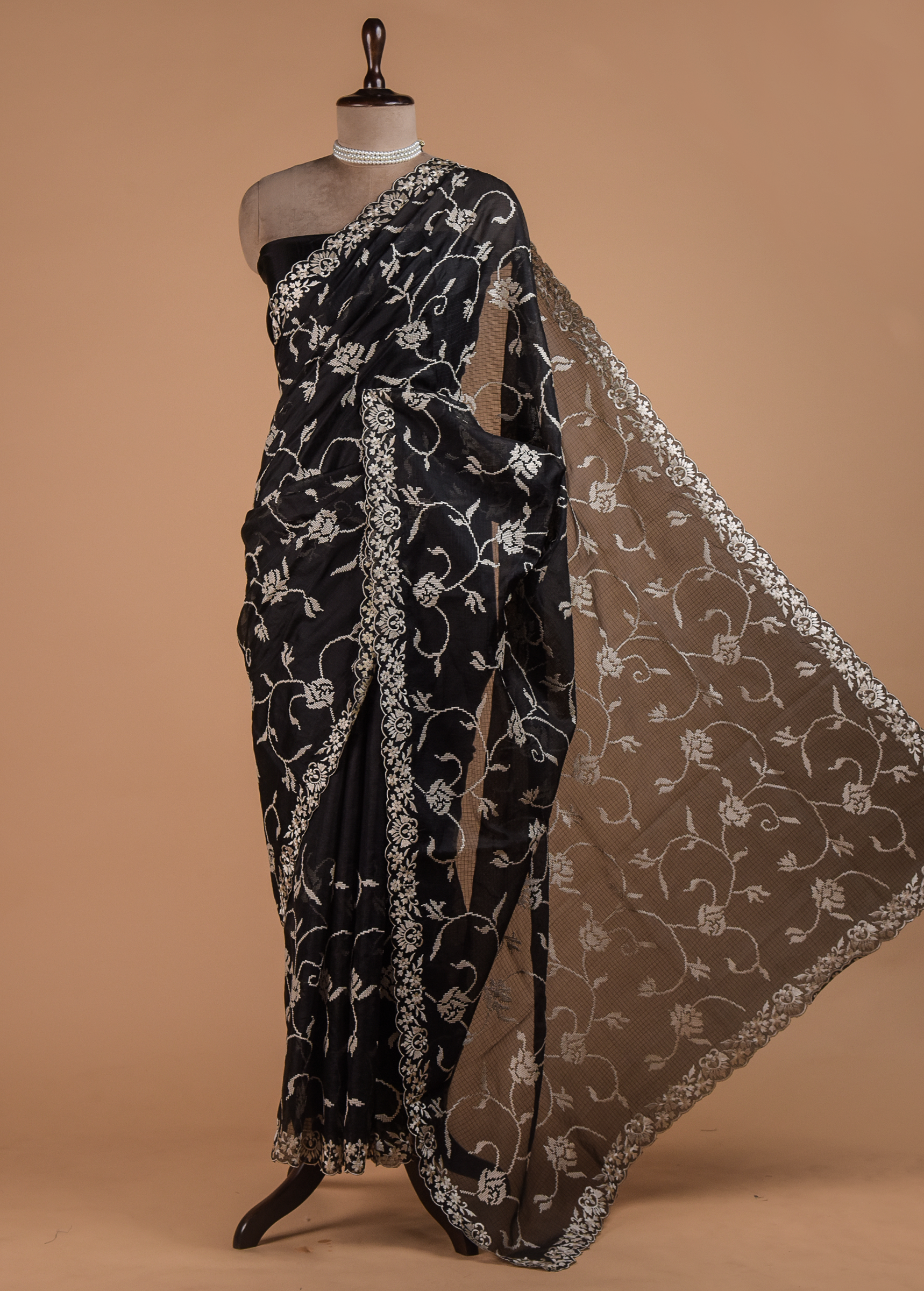 Black Cotton Silk Embroidered Saree