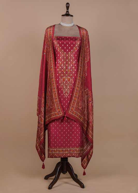 Red Chanderi Dress Material