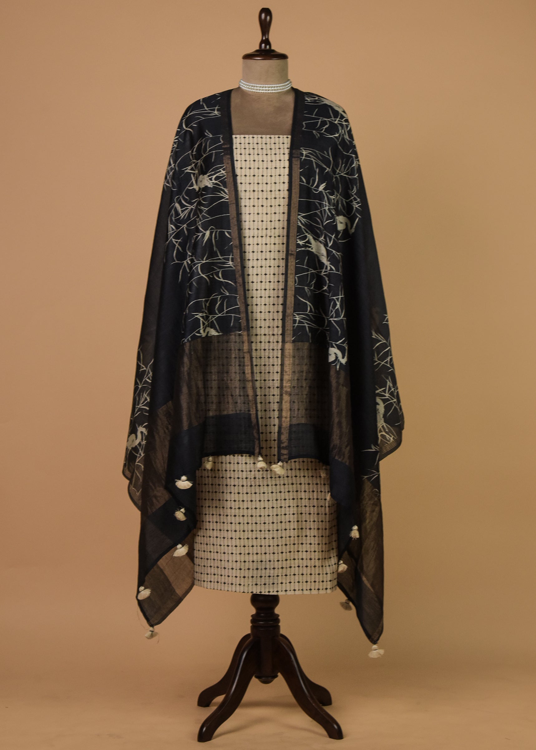 Cream Munga Tussar Dress Material