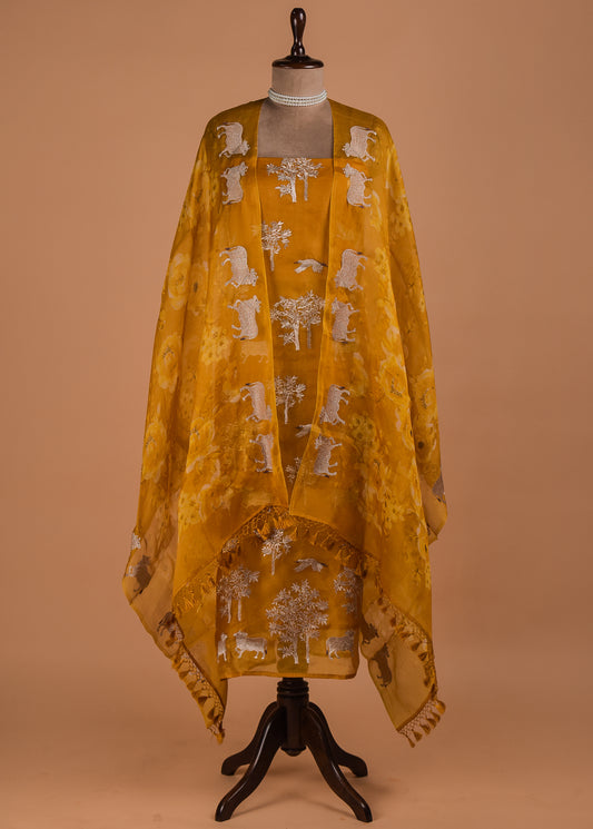 Yellow Organza Dress Material