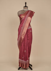 Red Munga Tussar Embroidered Saree